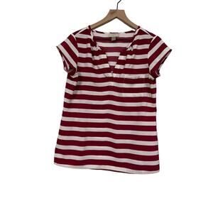 Loft Outlet Womens Cap Sleeve V-Neck Red and White Striped Blouse Size Small